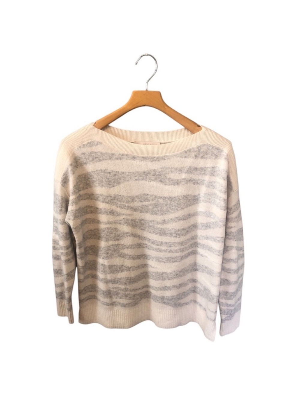 LOFT Gray & White Striped Wool Blend Pullover Sweater Medium